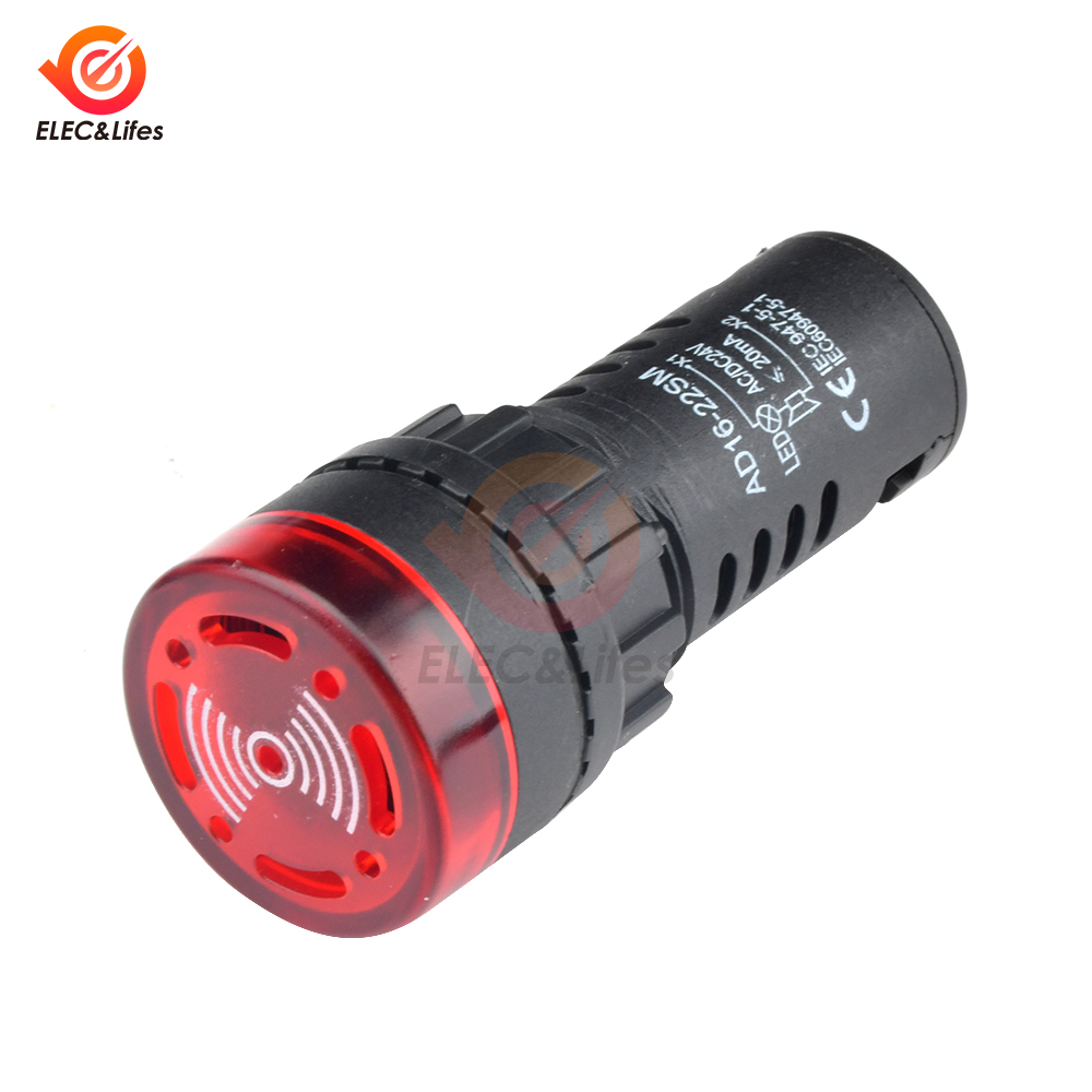 AD16-22SM 22mm Summer DC 12V 24V AC 110V 220V Blitzsignalleuchte Rote LED Aktiver Summer Beep Alarmanzeige Rot Grün Gelb