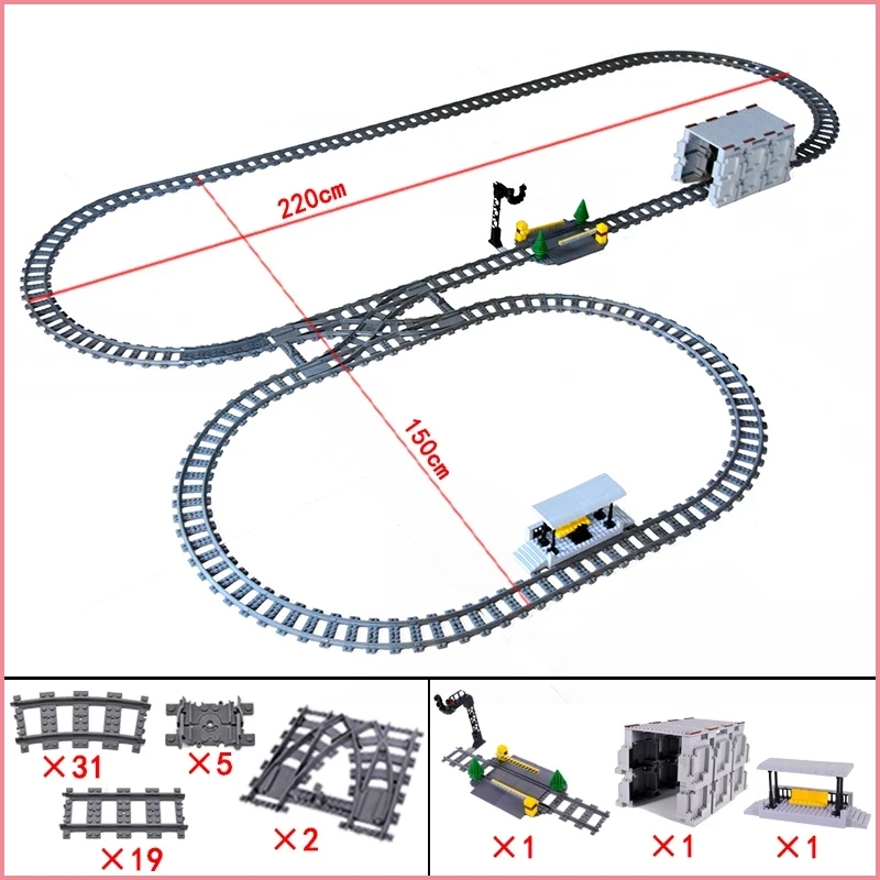 สถานีรถไฟเมืองแพลตฟอร์มไฟจราจรถ้ํา Flyover แทร็กตรงรางโค้ง Building Block อิฐ Technican ของเล่นสร้างสรรค์