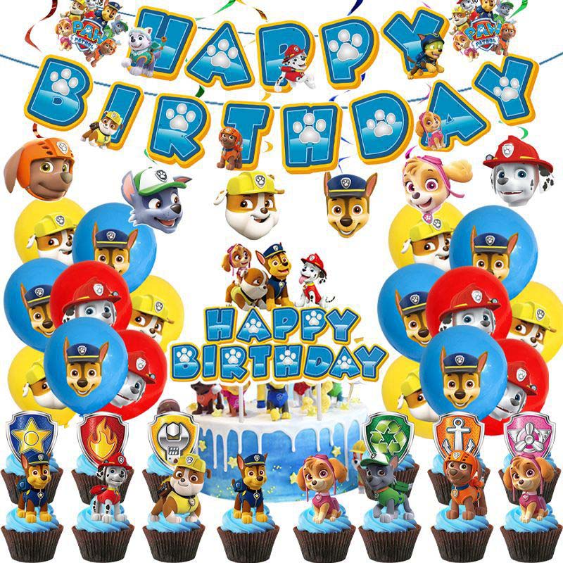 PAW 순찰 생일 파티 장식 새 버전 풍선 세트 일회용 식기 어린이 이벤트 용품 배너 배경 선물