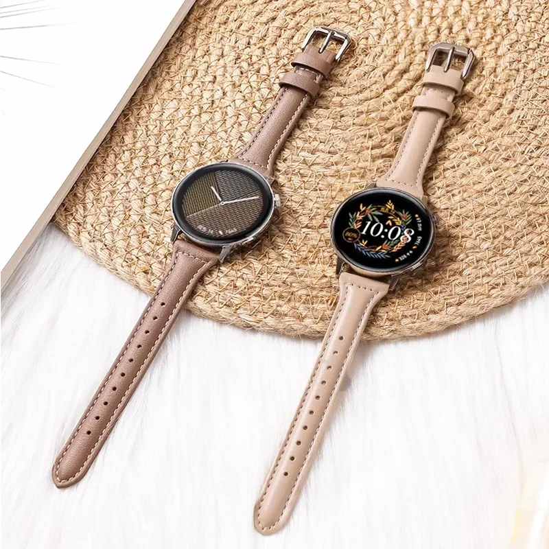 Correa de cuero delgada para Samsung Galaxy watch 7/FE/6/5/5 pro/Classic 4/active 2, pulsera deportiva de 20mm y 22mm, Huawei watch GT 4-3 band