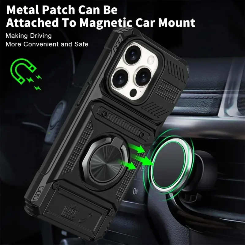 Funda para iPhone 16 15 14 13 12 11 Pro Max XS XR 8 7 Plus anillo giratorio magnético soporte resistente protección contra caídas cubierta tipo billetera