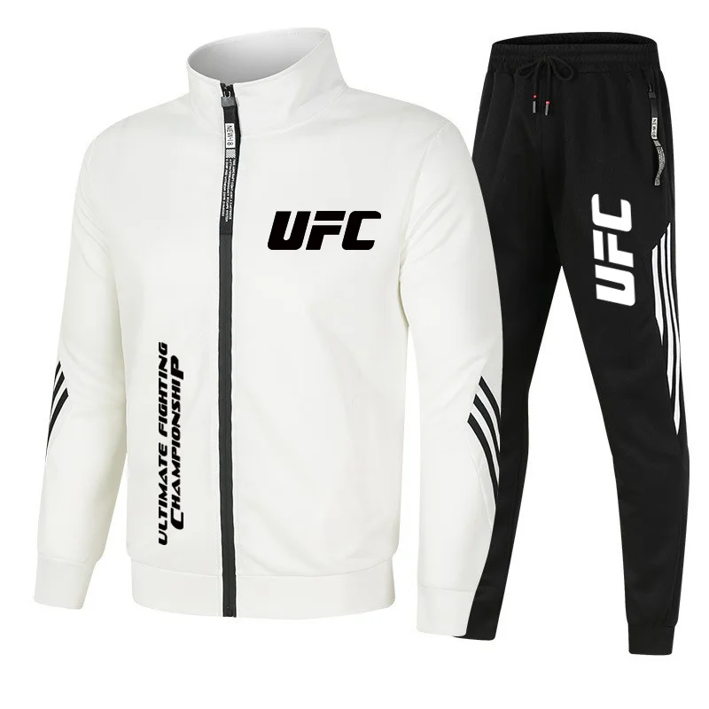 Conjunto de sudadera con capucha y pantalones deportivos con cordón para hombre, traje de ocio al aire libre para correr, estampado UFC, primavera y otoño