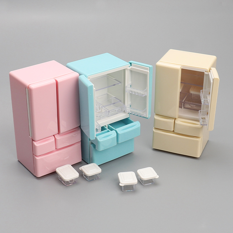 Mini meubles réfrigérateur à Double porte 1:12, accessoires miniatures pour maison de poupée, scène de cuisine, jouets de maison de jeu pour enfants