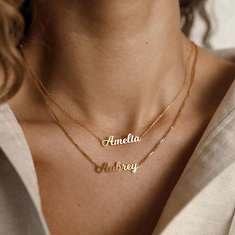 collar acero inoxidable mujer collares de moda 2022 mujer Collares con nombre personalizados para mujer, joyería de acero inoxidable con letra cursiva, colgante árabe, caja de oro, cadenas, Gargantilla, regalos choker