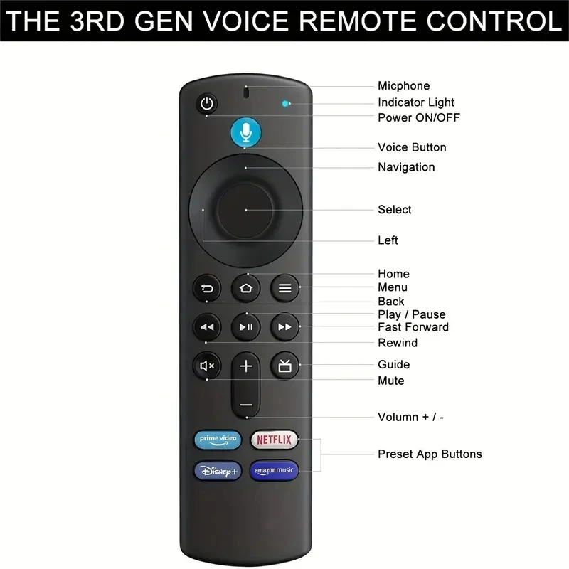Fire Stick TV 3세대 스마트 TV 스틱 4K MAX Lite Fire Cube Remote용 교체 음성 원격 제어는 Alexa와 함께 작동합니다.
