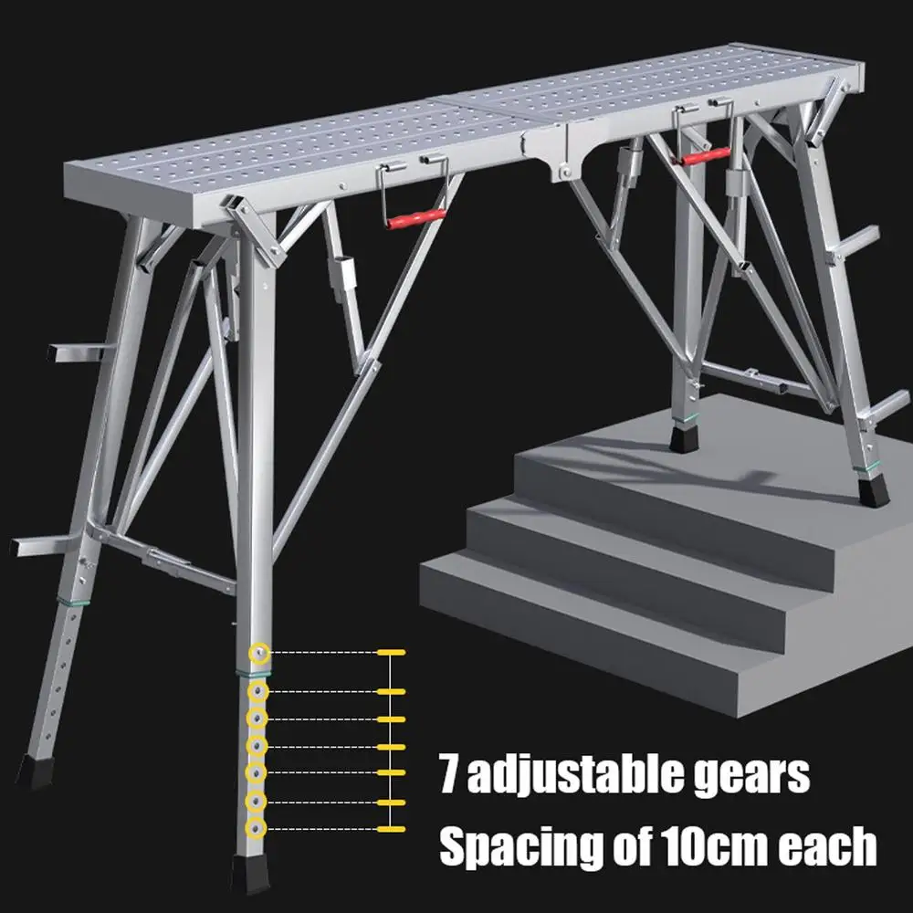 Adjustable Height Folding Scaffolding Work Platform Non-slip Portable Ladder Painting Patching Drywall Car 800 lbs Capacity
