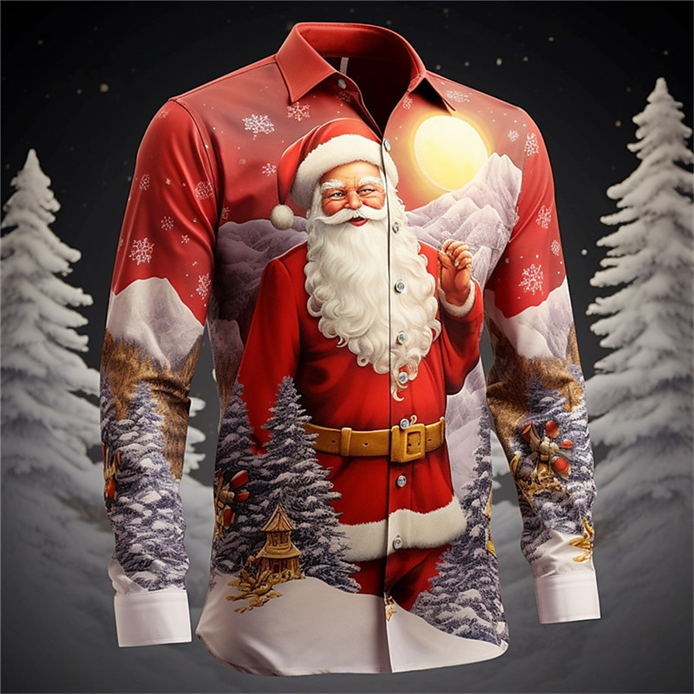 Camisa del Festival de Papá Noel con estampado 3d, gran oferta, camisa de manga larga navideña, camisa de fiesta para hombre, ropa informal de moda con estampado 3d para hombre