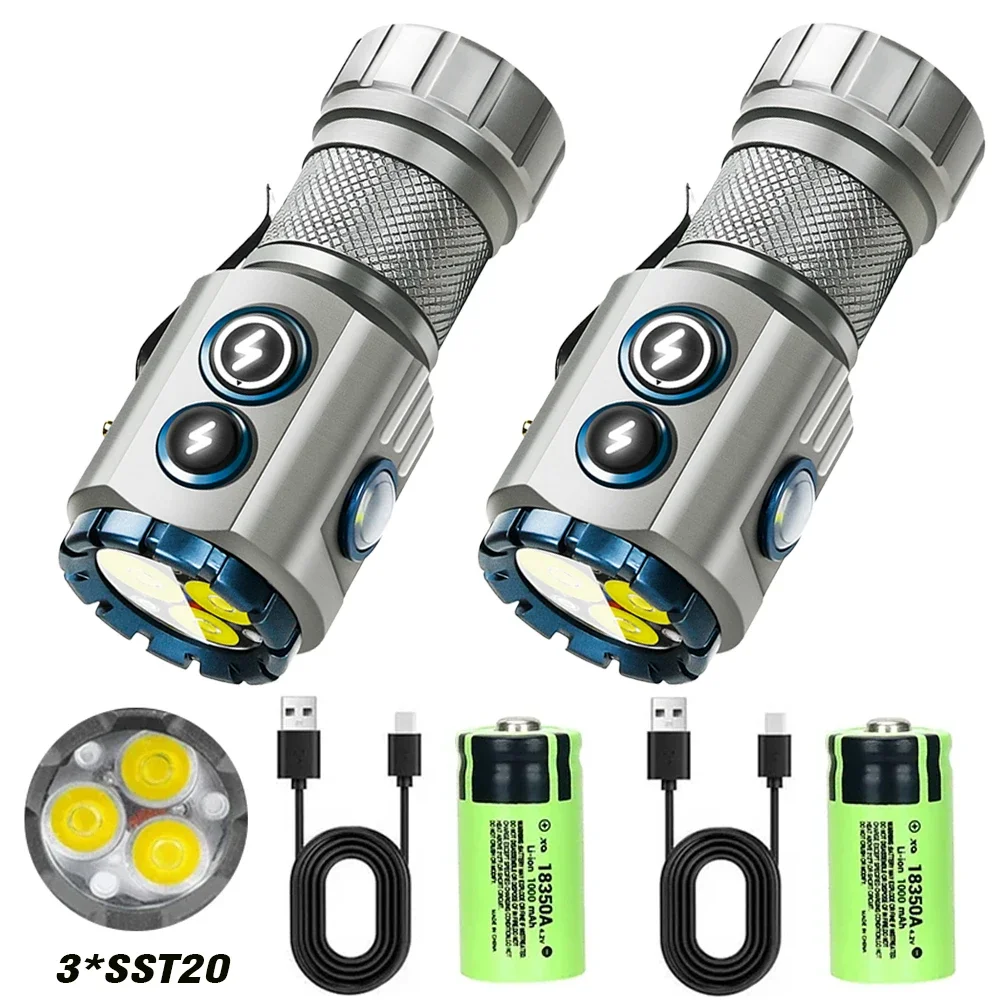 Linterna LED RBG recargable por USB, potente Mini linterna táctica EDC de 2000LM con batería 18350, antorcha de pesca para acampar al aire libre