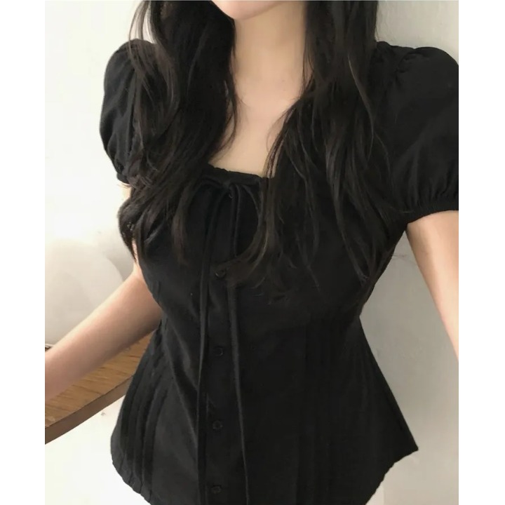 Csa de Verão de Manga Curta com Laço Casual Ajuste Solto Material Fino Design de Nó Borboleta Blusa de Qualidade Premium p...