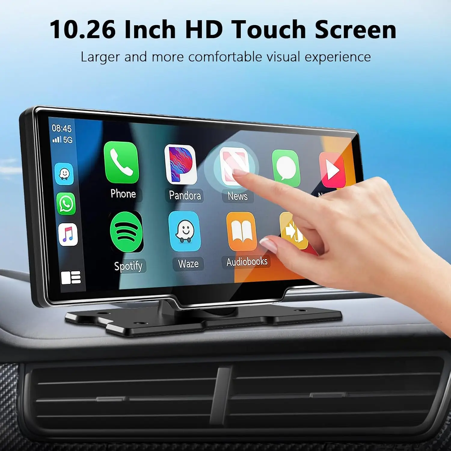Ekran Carplay 10,26 cala do samochodu, bezprzewodowy odtwarzacz multimedialny CarPlay i Android Auto, uniwersalne radio samochodowe, stereo samochodowe BT AUX FM