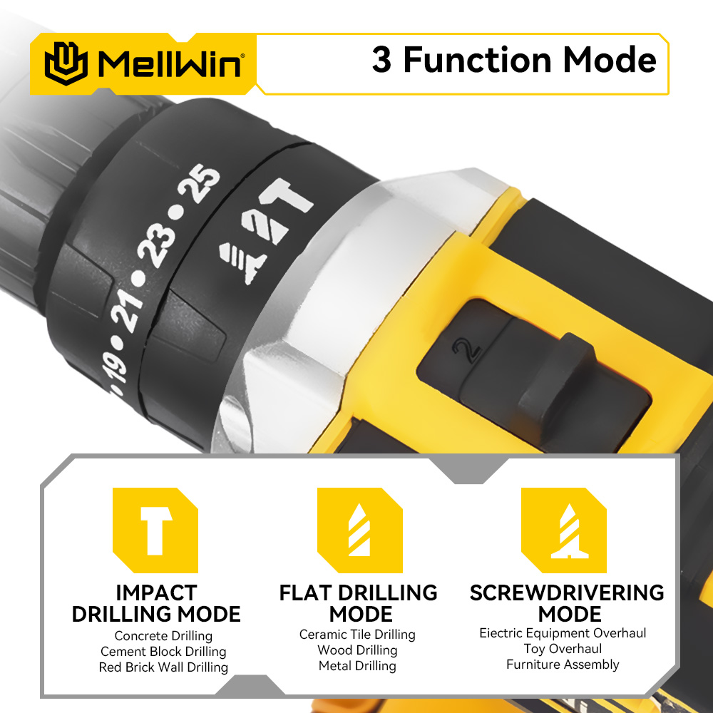 MELLWIN 25 + 3 トルク電動インパクトドリル 2 速度調整可能なコードレス電動ドライバー電動工具マキタ 18V バッテリーピン