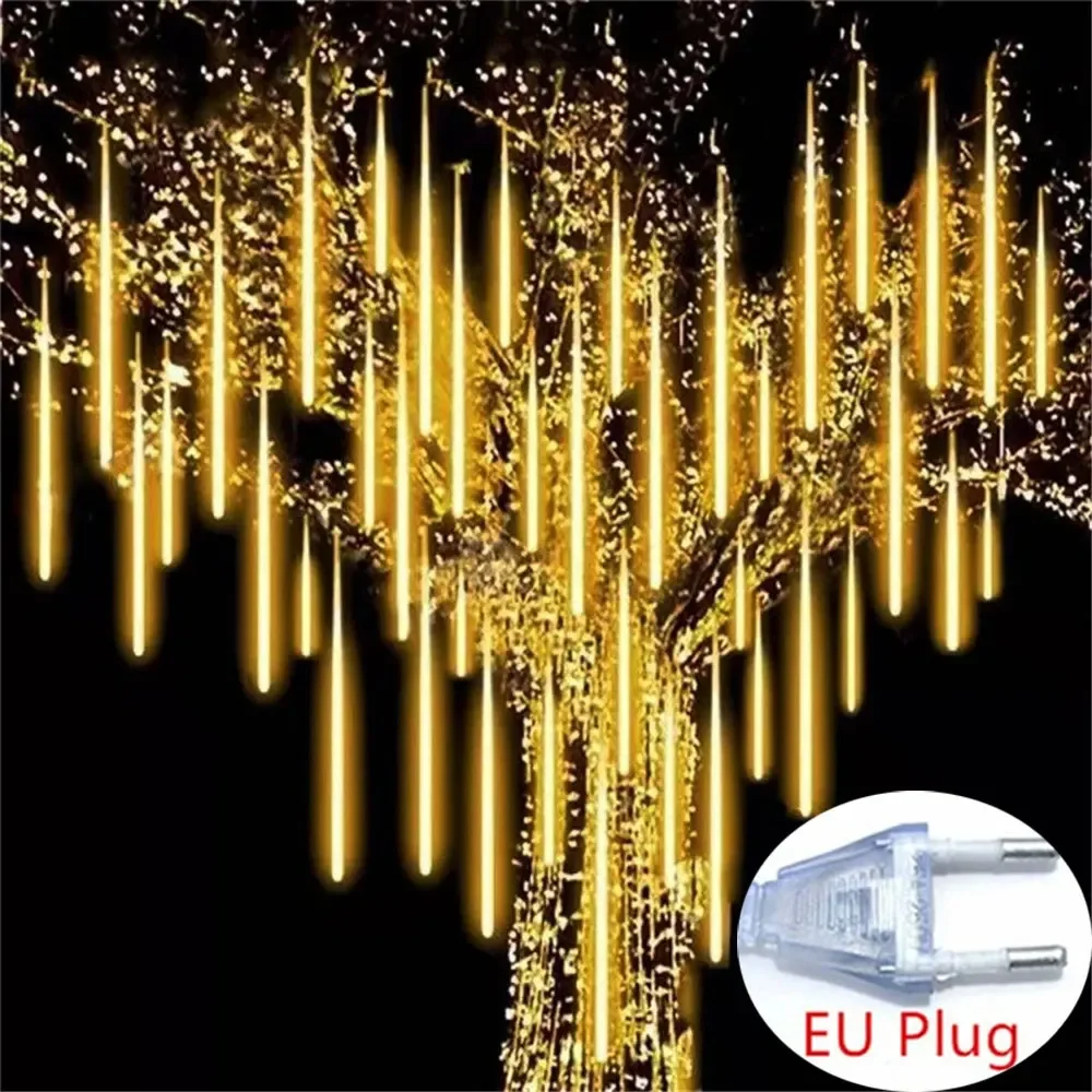 Navidad 2025 Spina UE LED Pioggia di meteoriti Luci a pioggia Goccia di pioggia che cade Luce della stringa leggiadramente per la decorazione del patio delle feste