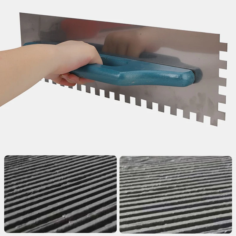 Ceramic Tile Trowel with Wood Handle, 15mm Serrated Trowel, Floor and Wall Leveling Slot, Bricklayer Tiling Tool, 48cm