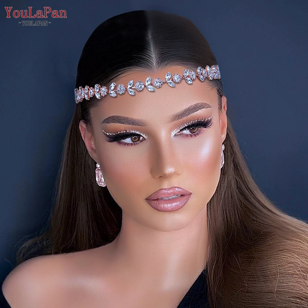 Youlapan ที่คาดผมเครื่องประดับผมประดับพลอยเทียมแวววาวสำหรับปาร์ตี้เจ้าสาวมงกุฏหน้าผาก HP309ประดับผม