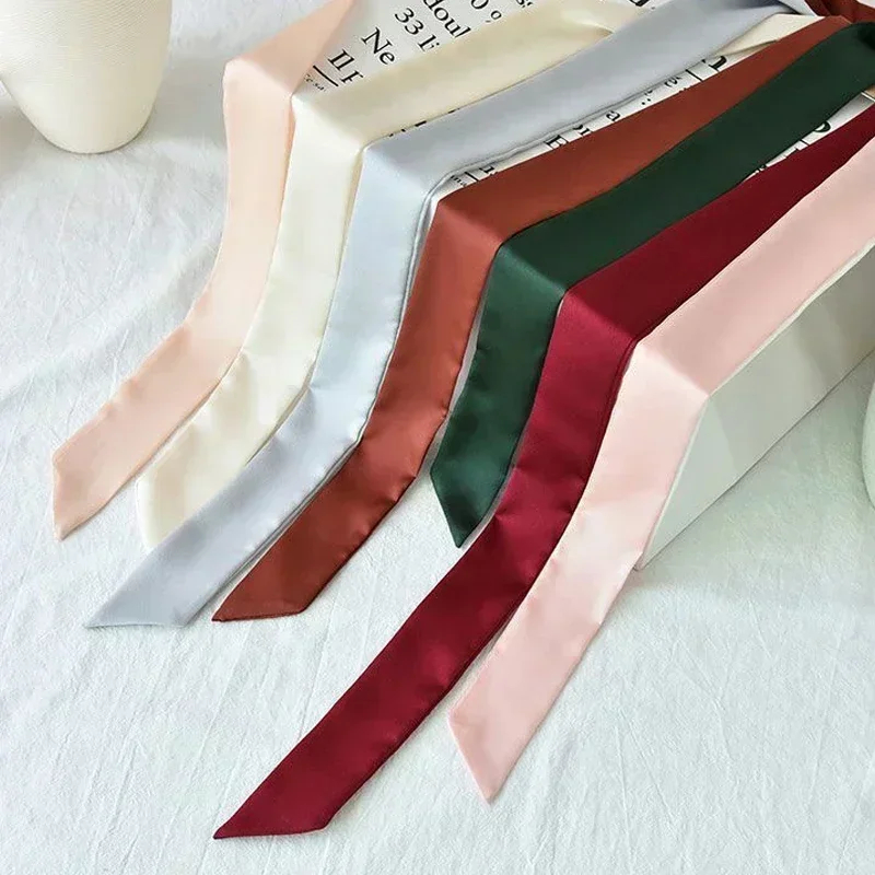 5x190cm feminino lenço longo estreito 190x5cm cor sólida chiffon seda borracha gravata vermelha saco preto fita headbands gargantilha streamer