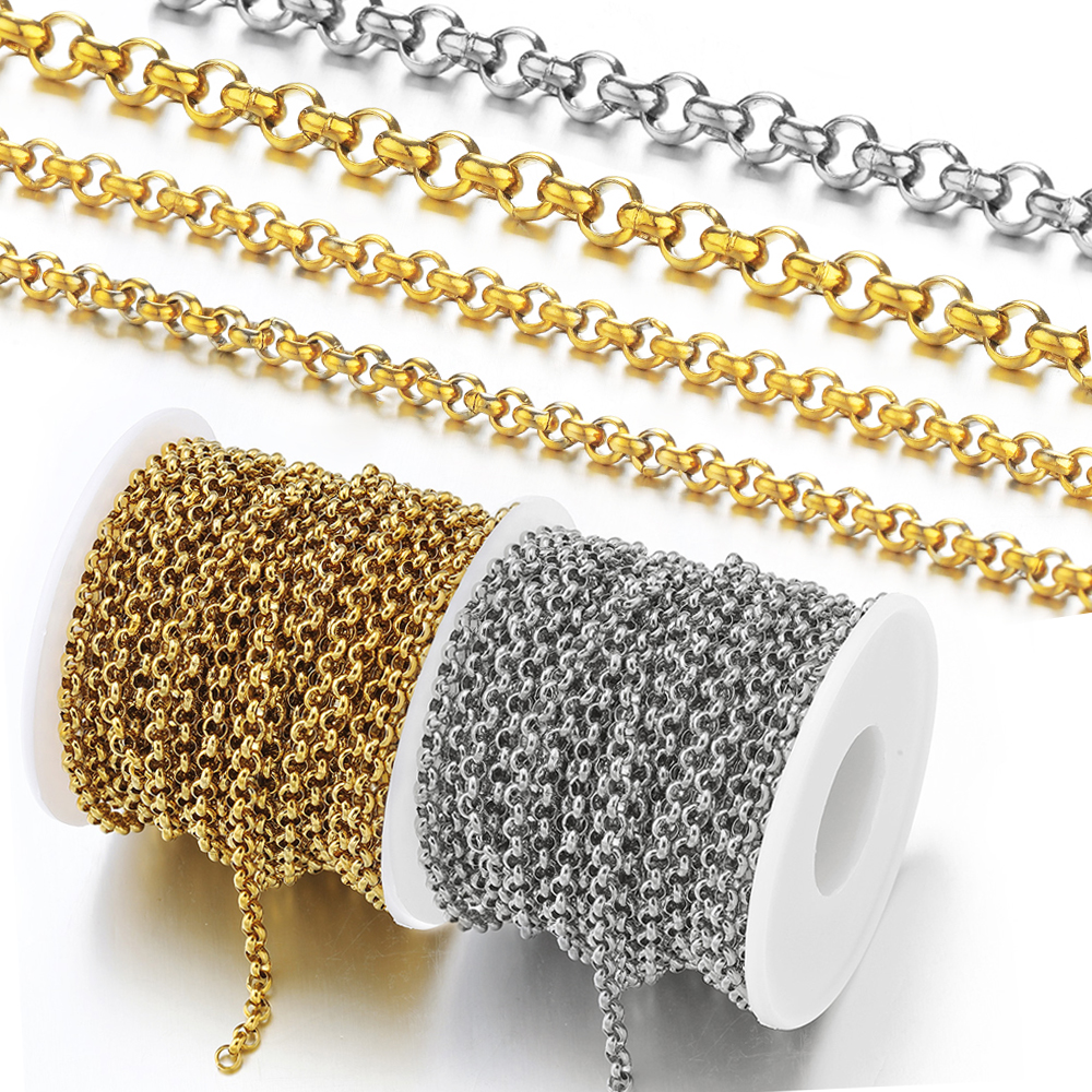 Correntes de aço inoxidável de 1 metro, corrente de colar de 2.5/4mm para pulseira diy, componentes de fabricação de jóias, acessórios