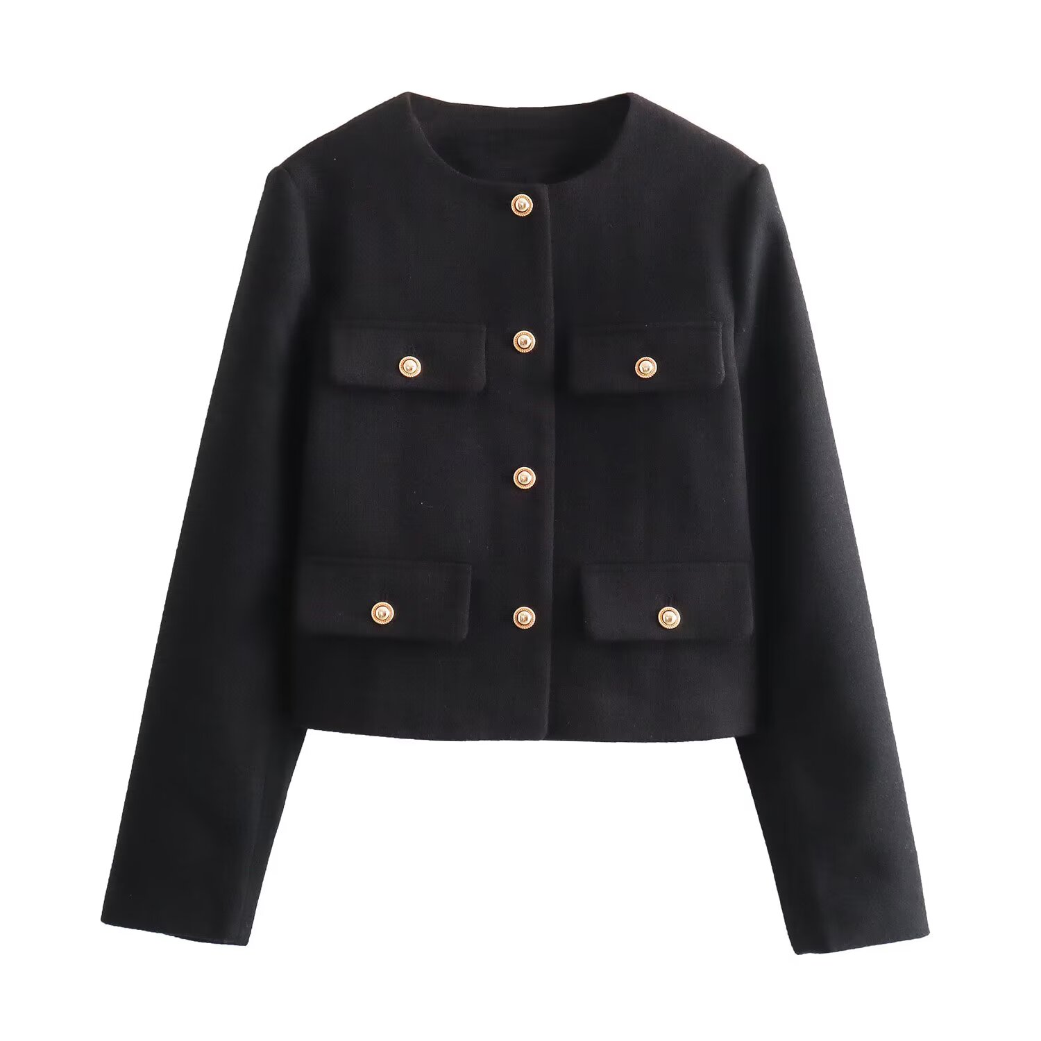 Inverno novo produto moda feminina e casual versátil em torno do pescoço flip decoração curto terno casaco
