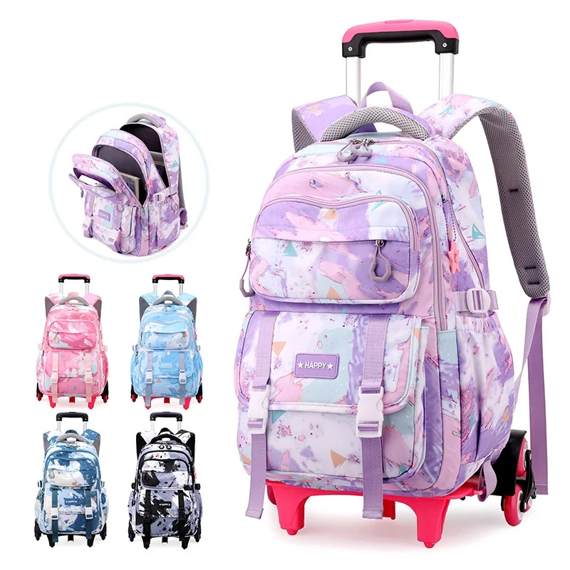 Rolando sacos de escola para meninas mochila crianças mochilas escolares à prova dwaterproof água com rodas do ensino médio trole bagagem volta pacote