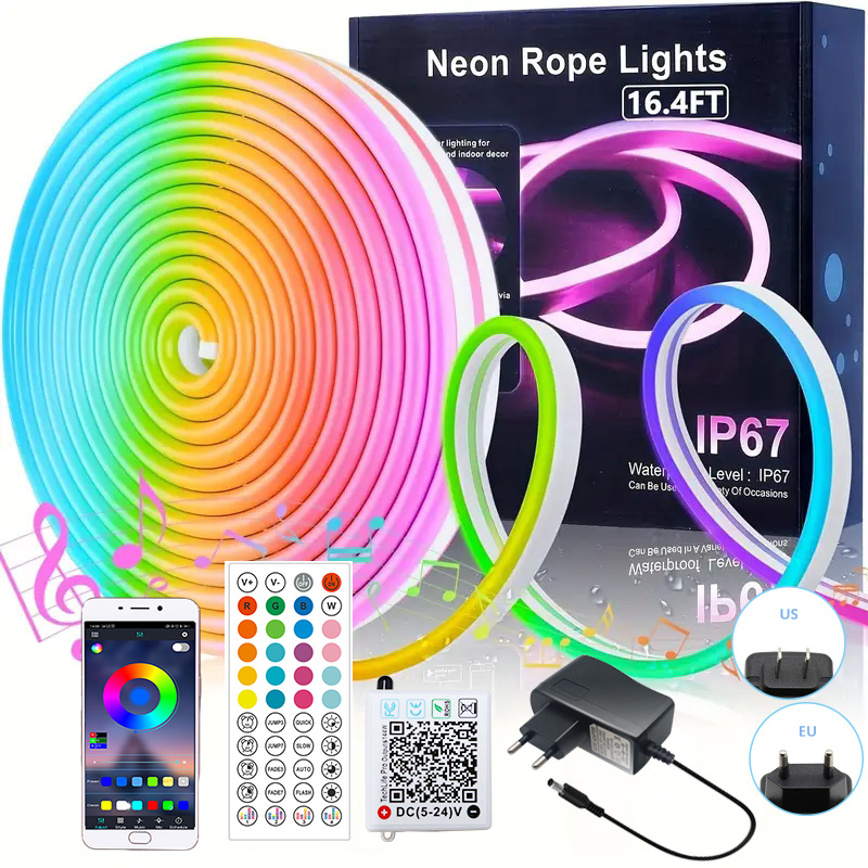3535 RGB неоновые светодиодные ленты 24 В 5 м 10 м 20 м 30 м неоновый веревочный светильник с синхронизацией музыки IP67 водонепроницаемая световая лента для домашнего декора