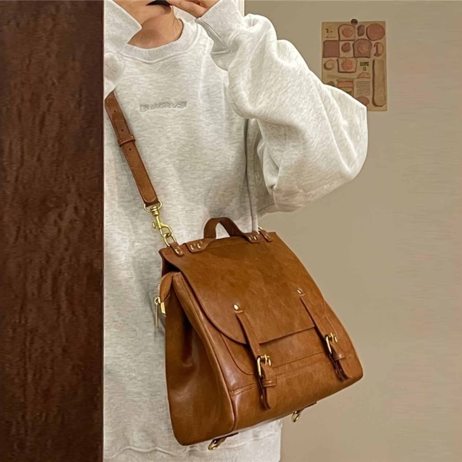 กระเป๋าเป้สะพายหลังสไตล์วินเทจสไตล์อังกฤษ Preppy, กระเป๋าสะพายหนังขี้ผึ้งน้ํามัน, กระเป๋าถือโรงเรียนและกระเป๋าสะพายข้าง