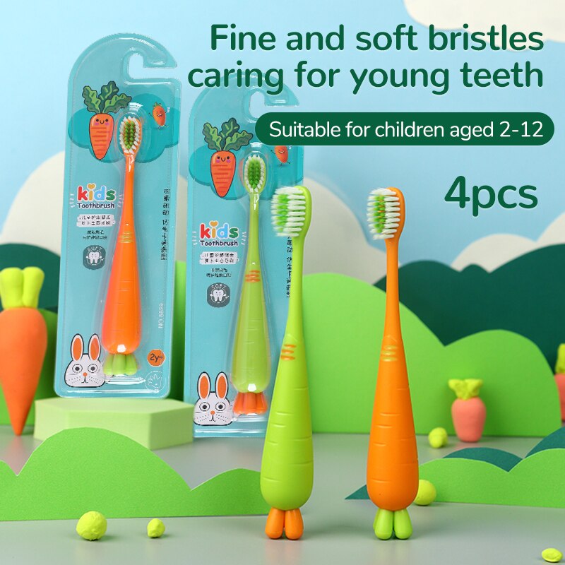 Cepillo de dientes para niños de 4 unidades, cepillo de dientes para niños de 2 a 12 años