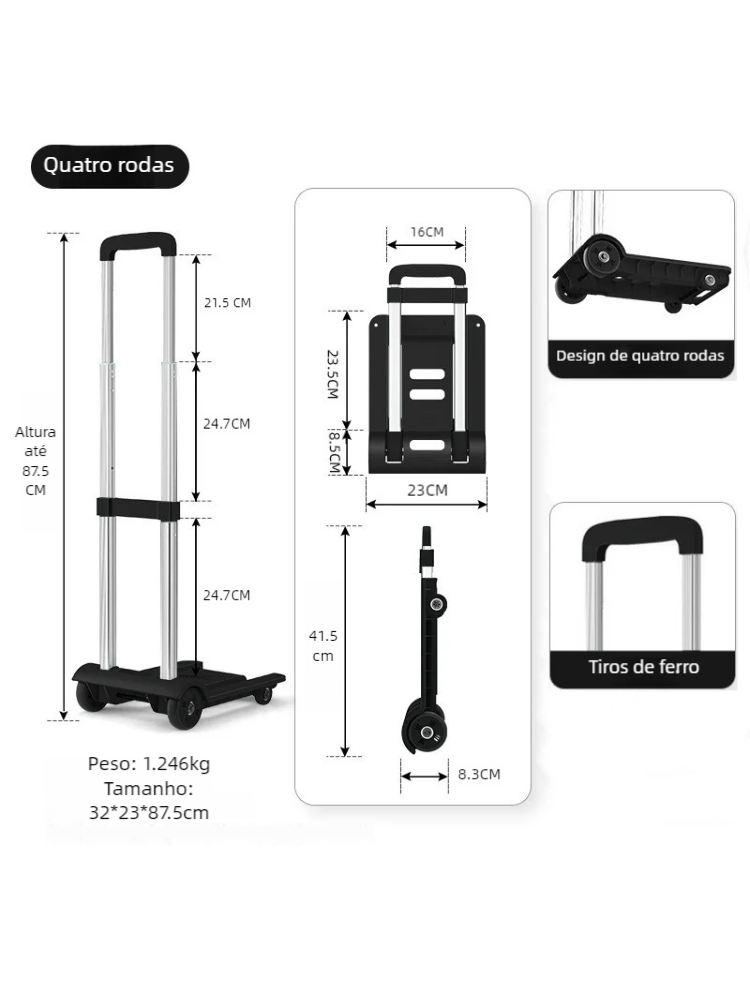 Pequenos carrinhos de mão dobráveis domésticos Reboque portátil de manuseio de cargas Carrinho de bagagem de compras Ferramentas de manuseio de materiais