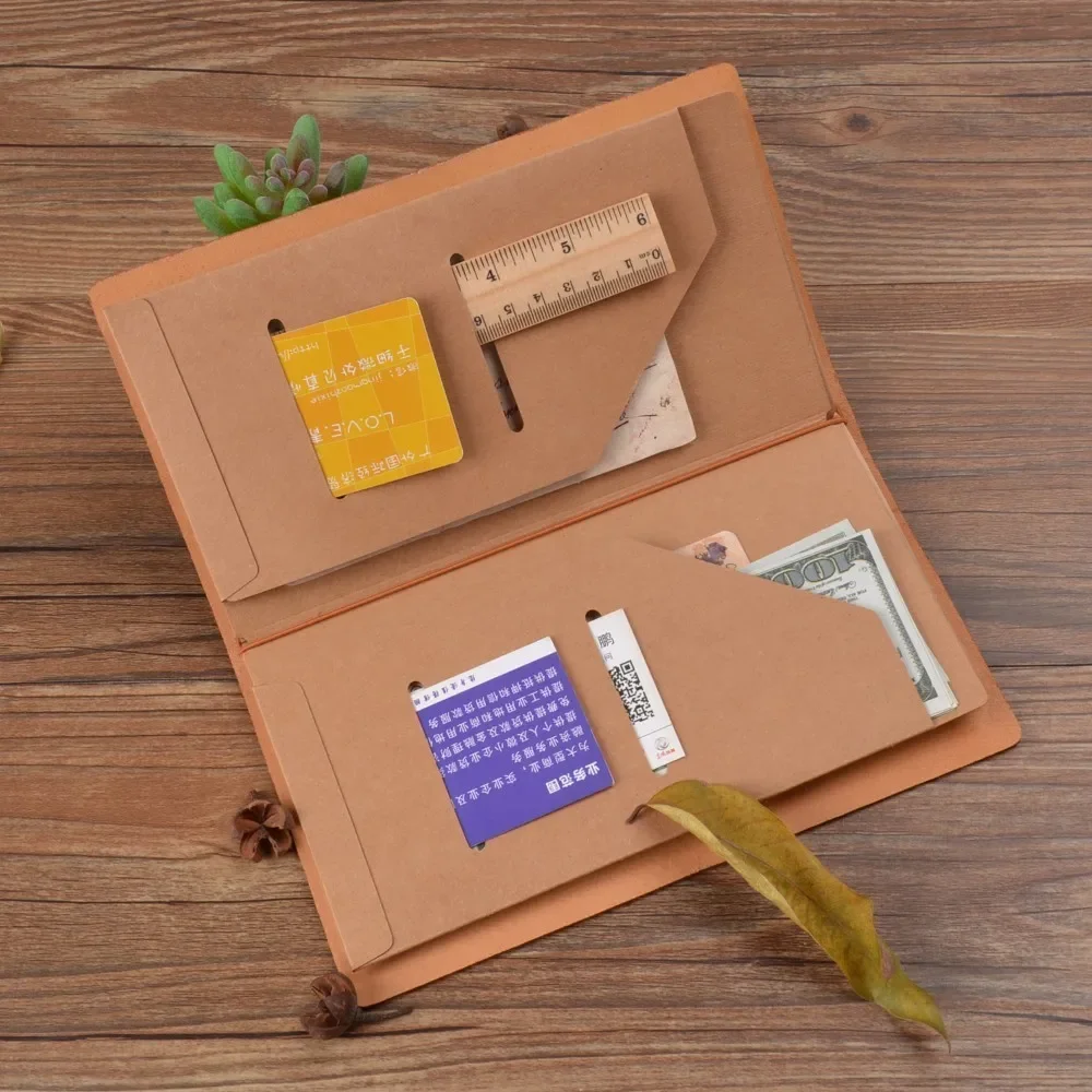 トラベルジャーナルノートブックアクセサリーヴィンテージレトロカードポケット収納スタンダード/ポケット/パスポート用motermクラフト紙ファイルホルダー