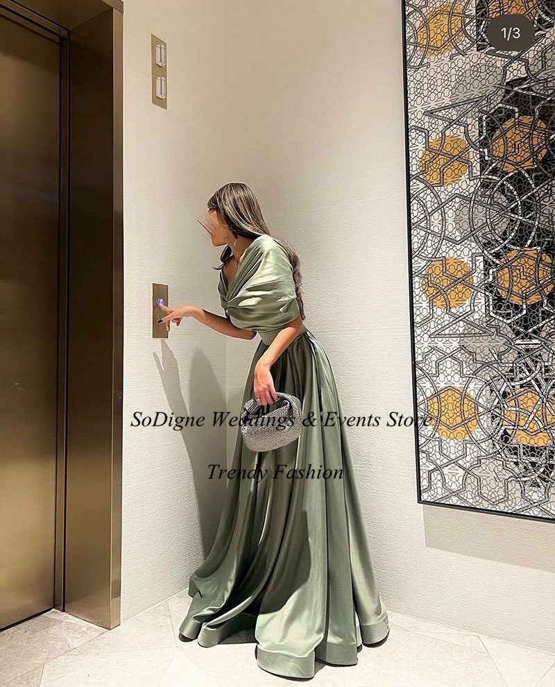 Sodigne ชุดเดรสงานพรอมแขนยาวสำหรับผู้หญิงอาหรับ, เดรสงานพรอมยาวคลุมชุดออกงานกลางคืนผ้าซาตินดูไบไซส์ใหญ่พิเศษชุดเดรสทางการปรับแต่งได้