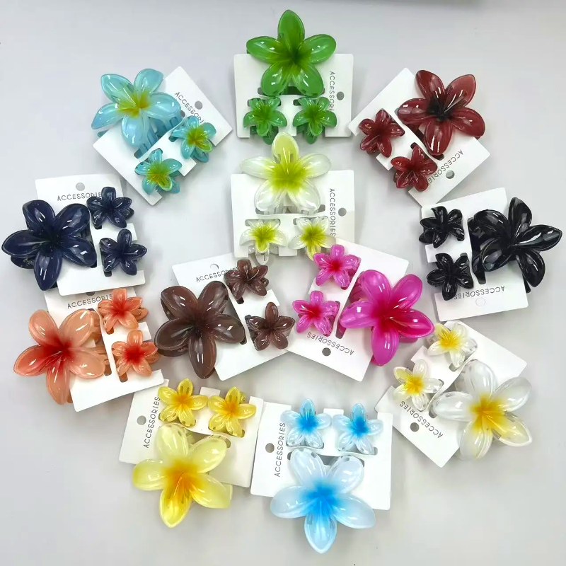 1 grande 2 pequeno conjunto doce flor forma colorido gradiente garras de cabelo rabo de cavalo cilp braçadeira grampos de cabelo para mulheres menina praia headwear