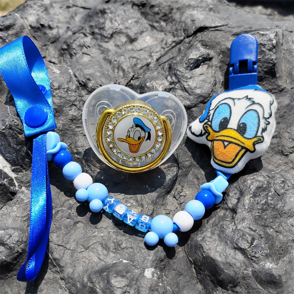 Donald Duck Daisy-muñecos de peluche de algodón Pp, Clip para chupete de bebé seguro y divertido, personalizado con nombre, chupetes de silicona sin BPA