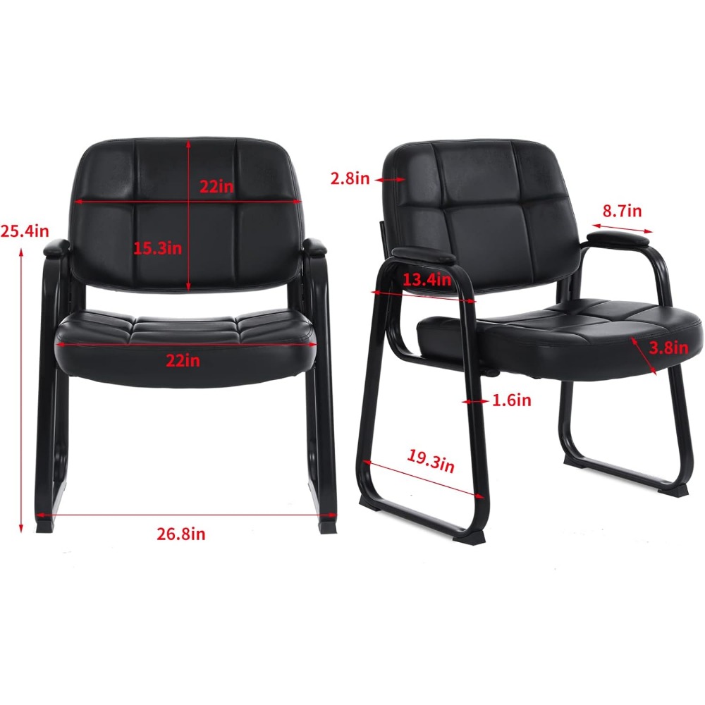 Big & Tall Office Guest Chair 400lbs with Bonded Leather Padded Armrest Backrest Wide Seat Reception Guest Chair for Conference