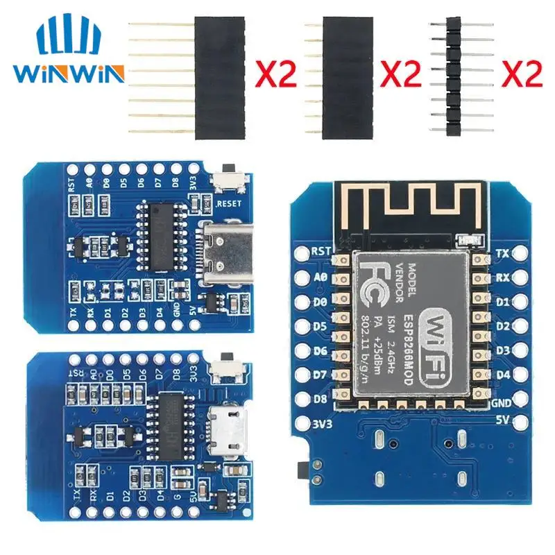 D1 Mini TYPE-C/MICRO ESP8266 ESP-12F CH340G V2 USB D1 Mini placa de desarrollo WIFI D1 Mini NodeMCU Lua IOT placa 3,3 V con pines