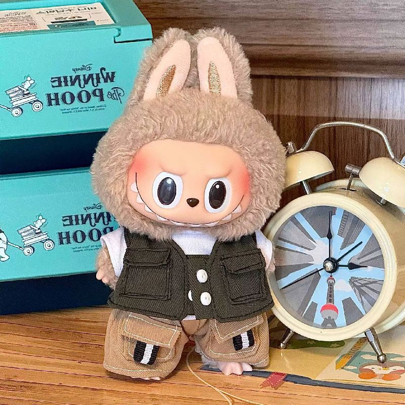 17 cm Mini-Puppenkleidung, Outfit-Zubehör für Labubu V1 V2, gestreifter Overall, coole, hübsche Kleidung, Geschenk