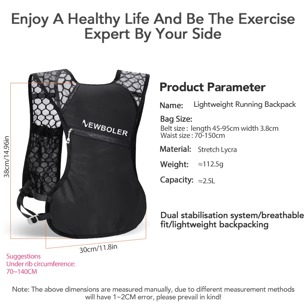NEWBOLER Ademend drinkvest Trail Running-rugzakken Lichtgewicht Run Marathon-rugzak Fietsen Klimtas