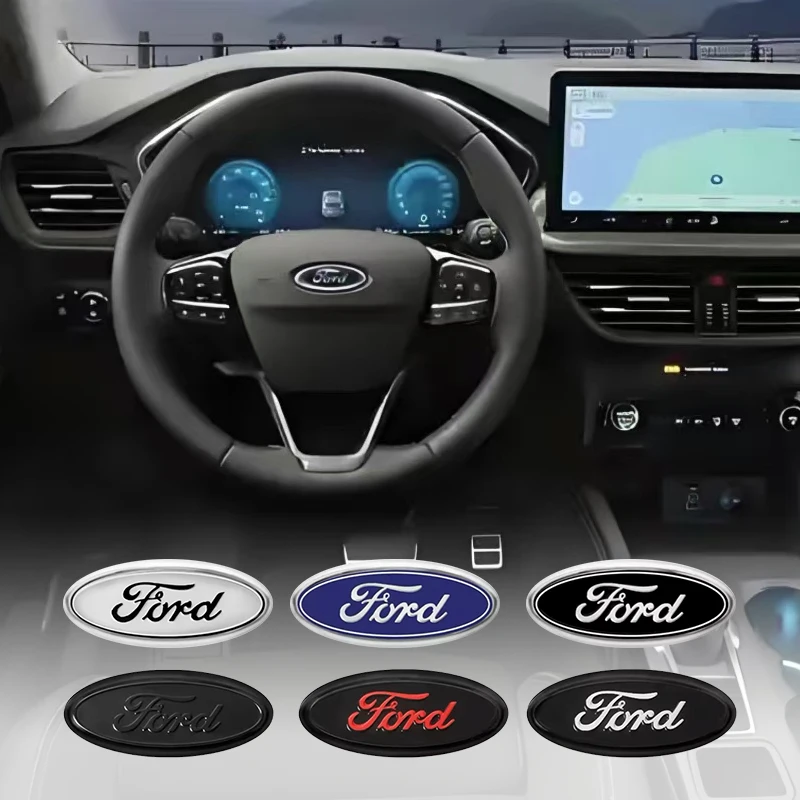 58x22MM Car Steering Wheel Center Emblem Logo Sticker For Ford S MAX Ranger Focus Fiesta Mondeo Kuga Mustang Escort KA Ecosport