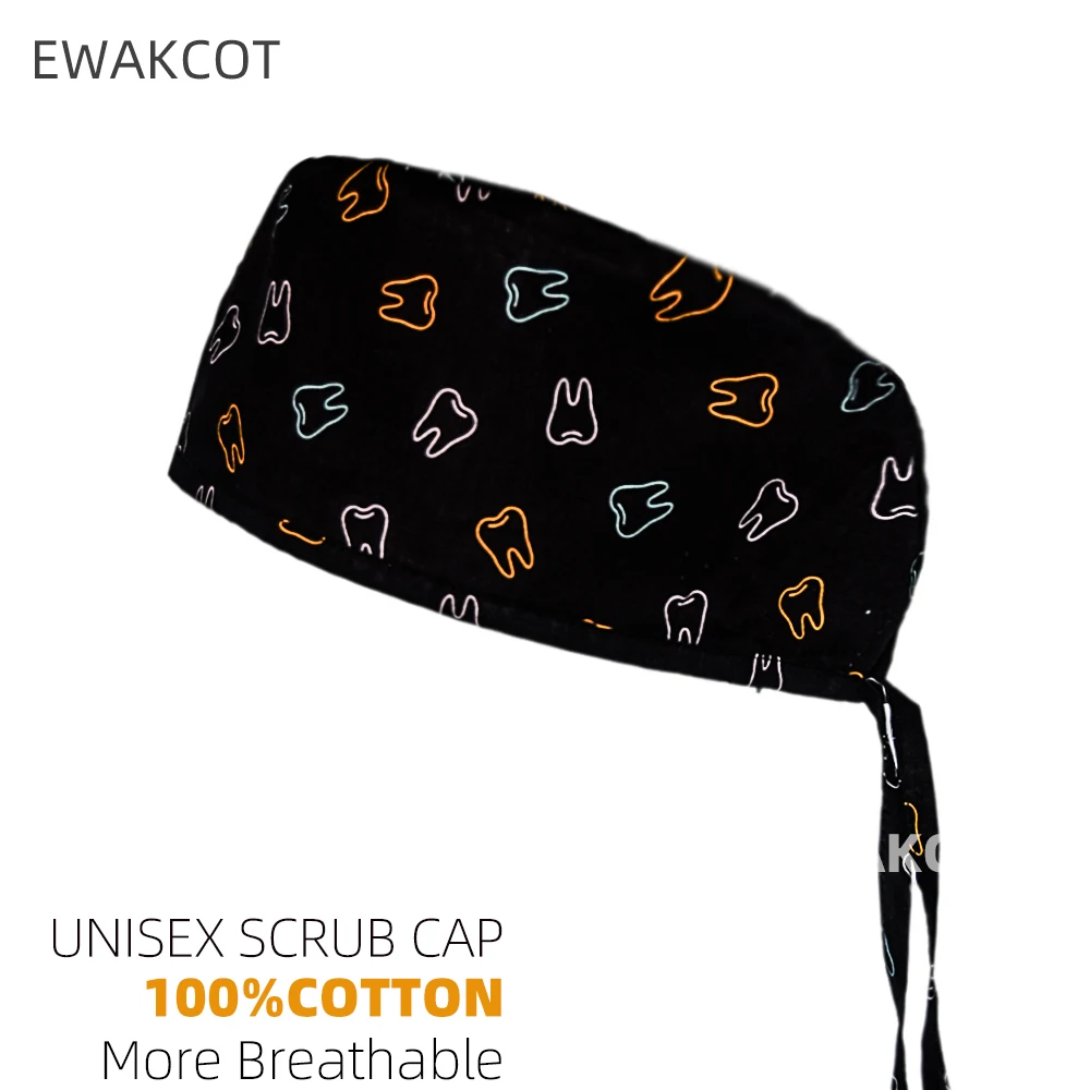 Gorro exfoliante Dental Unisex para hombre y mujer, gorros de trabajo transpirables de algodón con estampado de dientes coloridos, gorros quirúrgicos para clínica de odontología