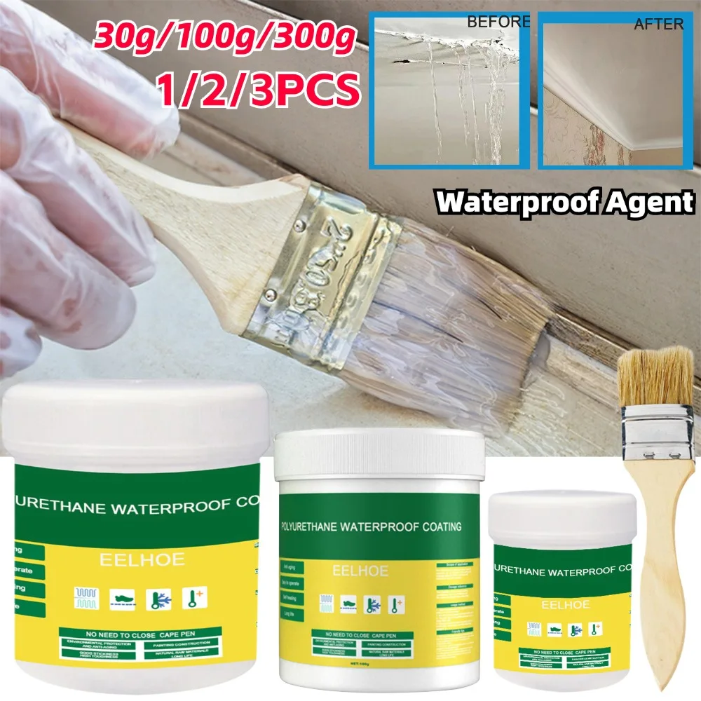 1/2/3Pcs Wasserdichte Beschichtung Dichtmittel Weiß Unsichtbare Paste Kleber Mit Pinsel Wiederherstellung Klebstoff Dach bad 30/100/300g