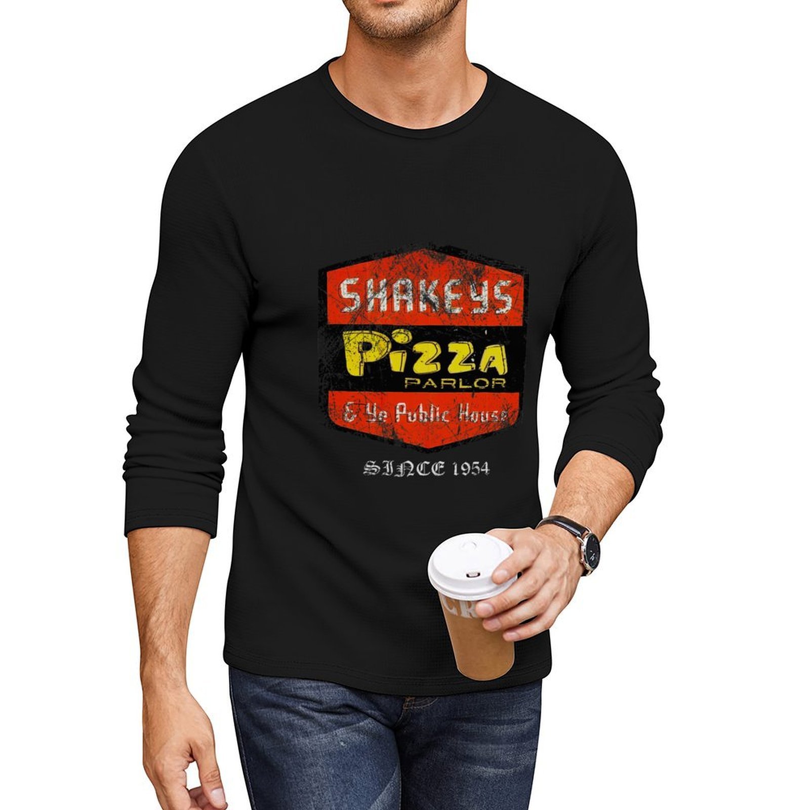 Kaos Vintage Shakeys ukuran besar, atasan sweatshirt, kaos custom, desain kaos vintage Anda sendiri, pakaian pria