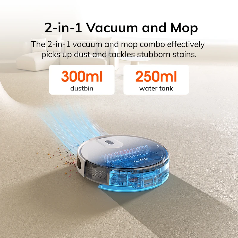 ILIFE V20 Roboterstaubsauger, 5000 Pa Saugleistung, SOF LiDAR Smart Navigation, APP-Steuerung, anpassbare Reinigung, selbstaufladend