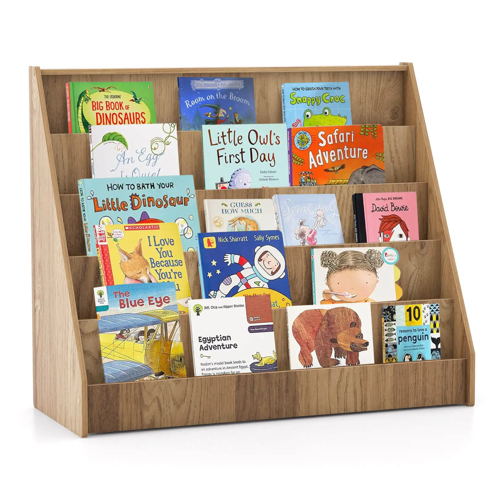 5 Tier Kids Bookshelf w/Anti-Tipping Device Kids-friendly Height for Bedroom