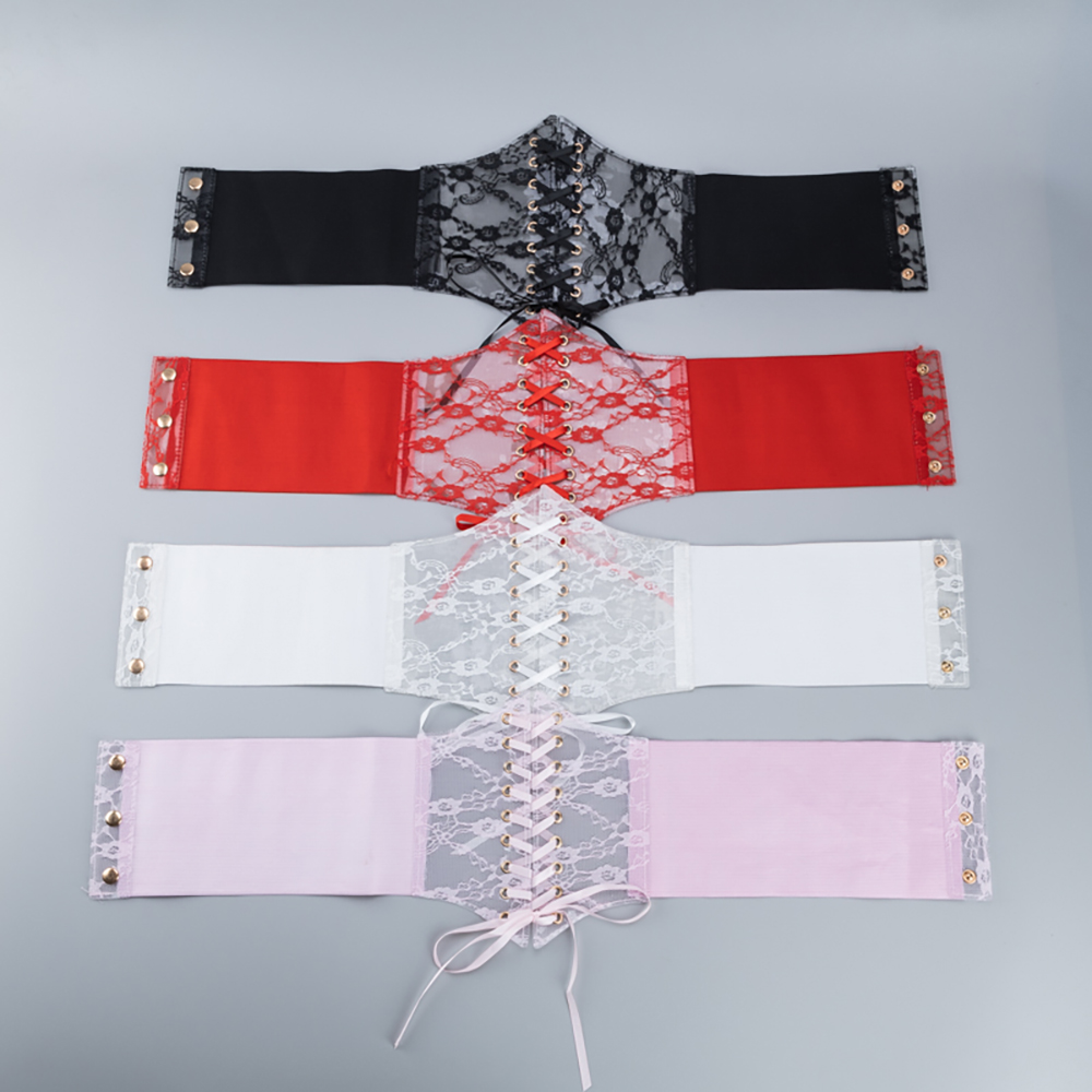 Faja ancha de PVC de encaje transparente para mujer, corsé elástico de enlace de botón dorado, cubierta decorativa de cintura Retro, uso exterior