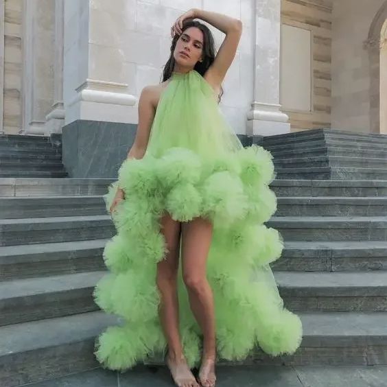 SERENDIPIDTY-vestido de tule floral verde longo para mulheres, vestido baixo, vestido halter, roupa sexy, roupa de rua, verão