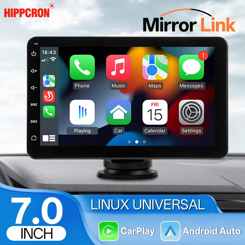 Hippcron 7 inch Autoradio Multimedia Video Player Draagbare Stereo Draadloze Carplay Android Auto Voor Universele 12-24 V Autoradio