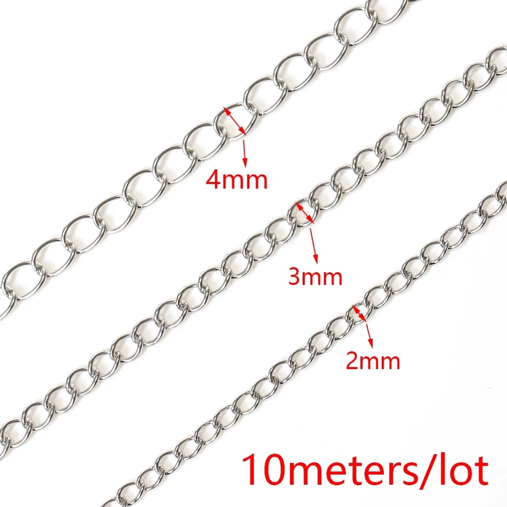 Cadena de acero inoxidable de 10 metros/rollo, cadenas Bluk básicas para fabricación de joyas DIY