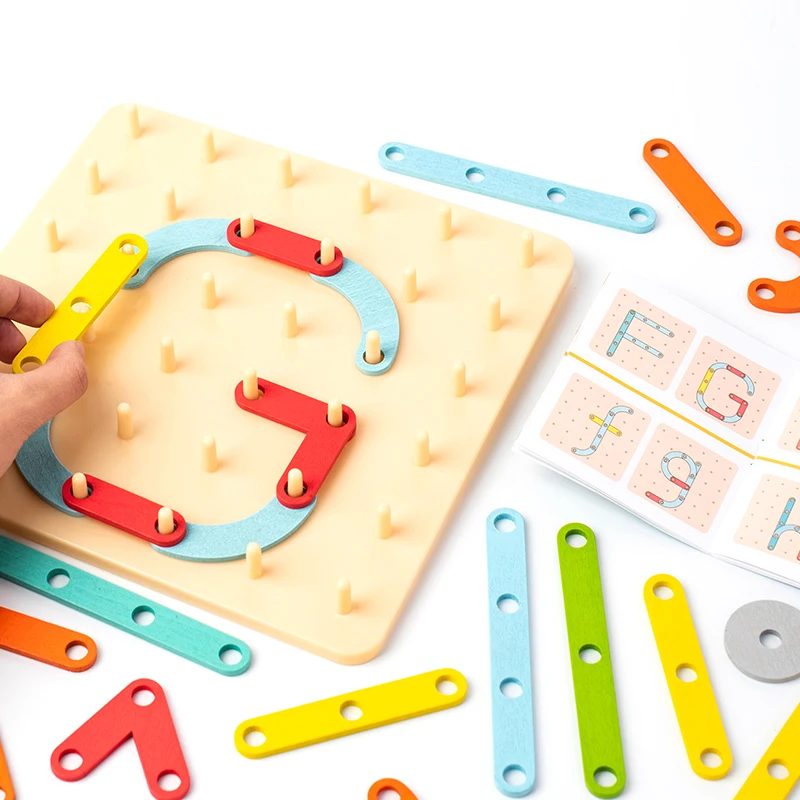 Crianças brinquedos de madeira placa criativa placa de unhas conjunto coluna geométrica construção quebra-cabeça geométrico pegboard montessori sensorial