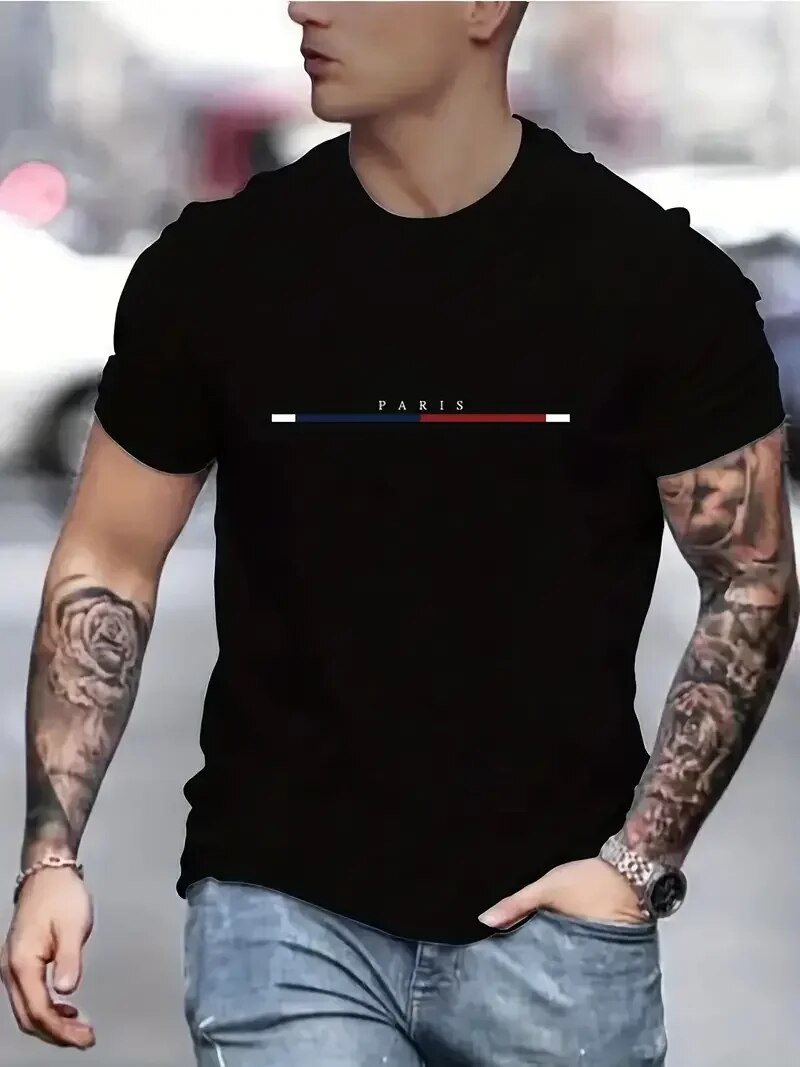 2025, neues Digitaldruck, superelastisch, lässig, kurzärmelig, für Herren, täglich, Party, Zuhause, soziales T-Shirt, einfarbig, Vintage-Streetwear