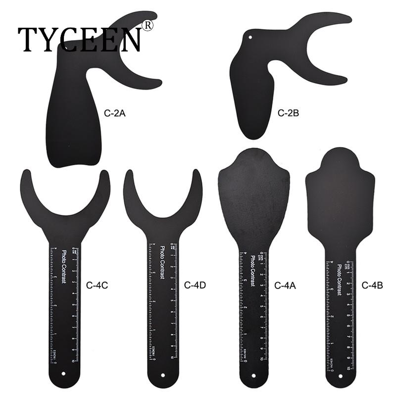 6 stücke Dental Kieferorthopädische Schwarz Hintergrund Foto Bild Kontrast Bord Metall Oral Wange Platte mit Skala Mark Autoklavierbar Werkzeuge