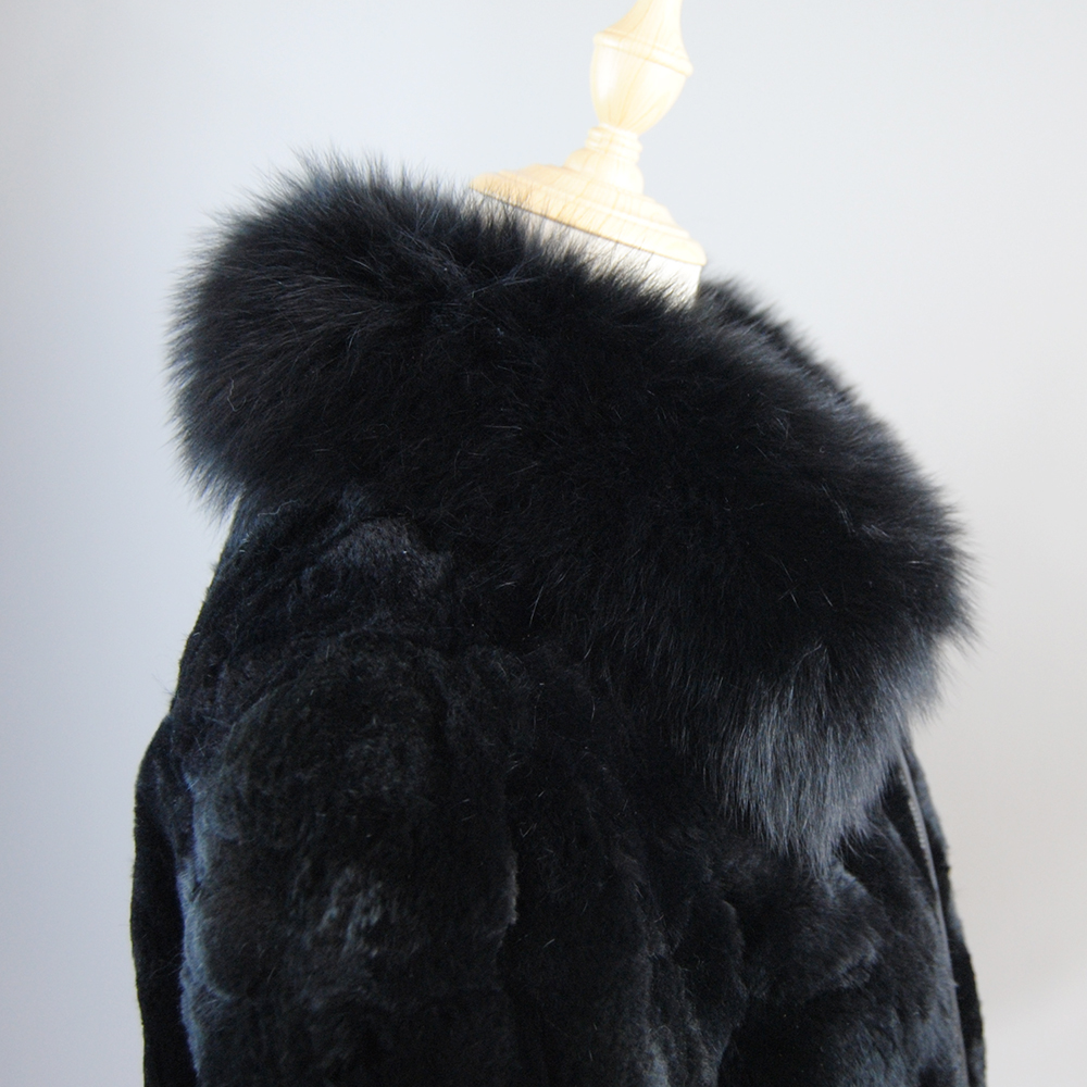 2025 marca inverno quente qualidade macia real rex casaco de pele de coelho feminino rex pele de coelho jaquetas curtas com gola de pele de raposa real overcoa