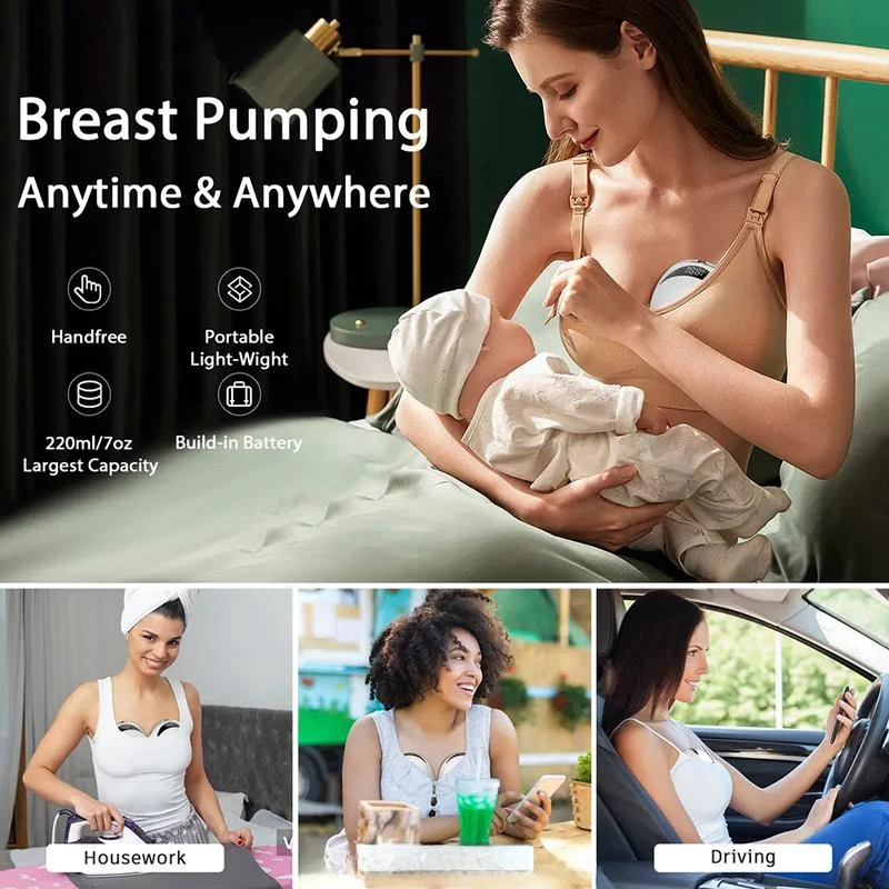 Tire-lait maternel électrique portable, mains libres, sans BPA, faible bruit, aspiration puissante, 4 modes et 12 niveaux, tire-lait sans fil en forme de coque
