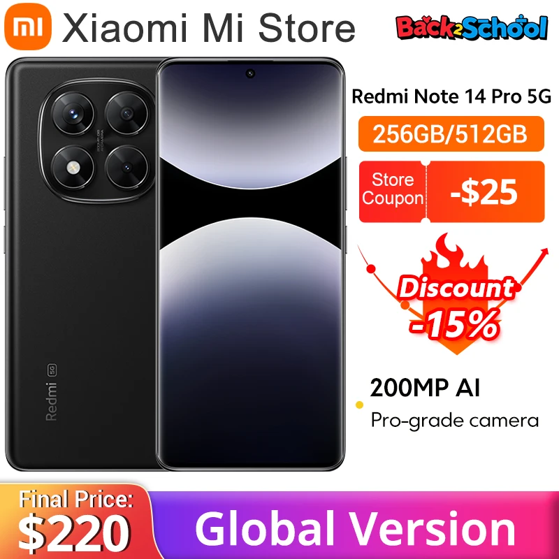Versão global xiaomi redmi note 14 pro 5g smartphone mediatek dimensão 7300-ultra 200mp câmera ai nfc 6.67 "tela amoled ip68